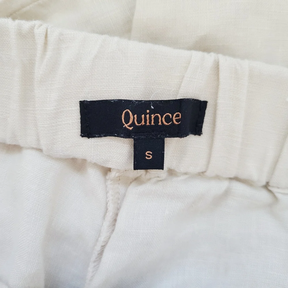 Linen-Blend Cream High-Waist Pants